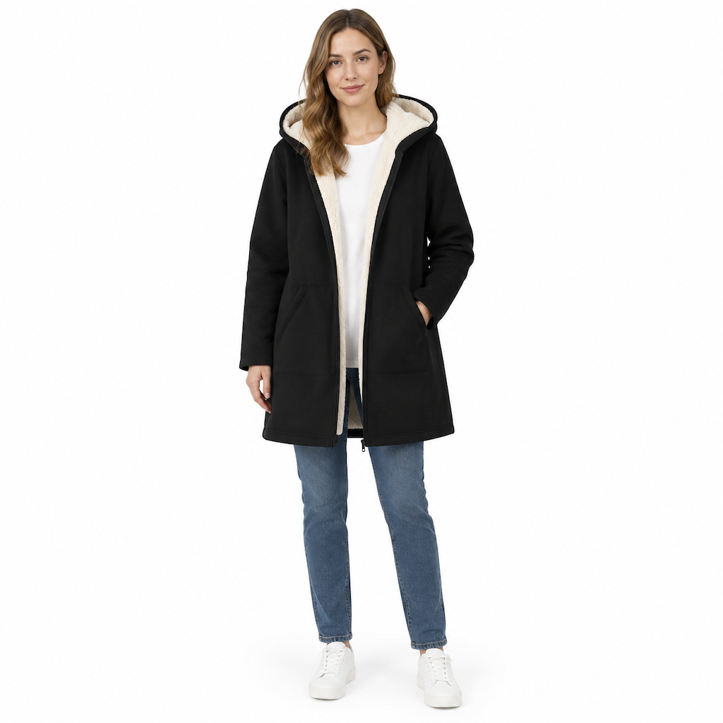 Manteau femme mi-long à capuche, doublure en tissu, manches longues, couleur unie, chaud pour automne et hiver