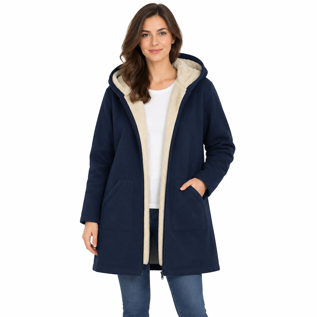 Manteau femme mi-long à capuche, doublure en tissu, manches longues, couleur unie, chaud pour automne et hiver