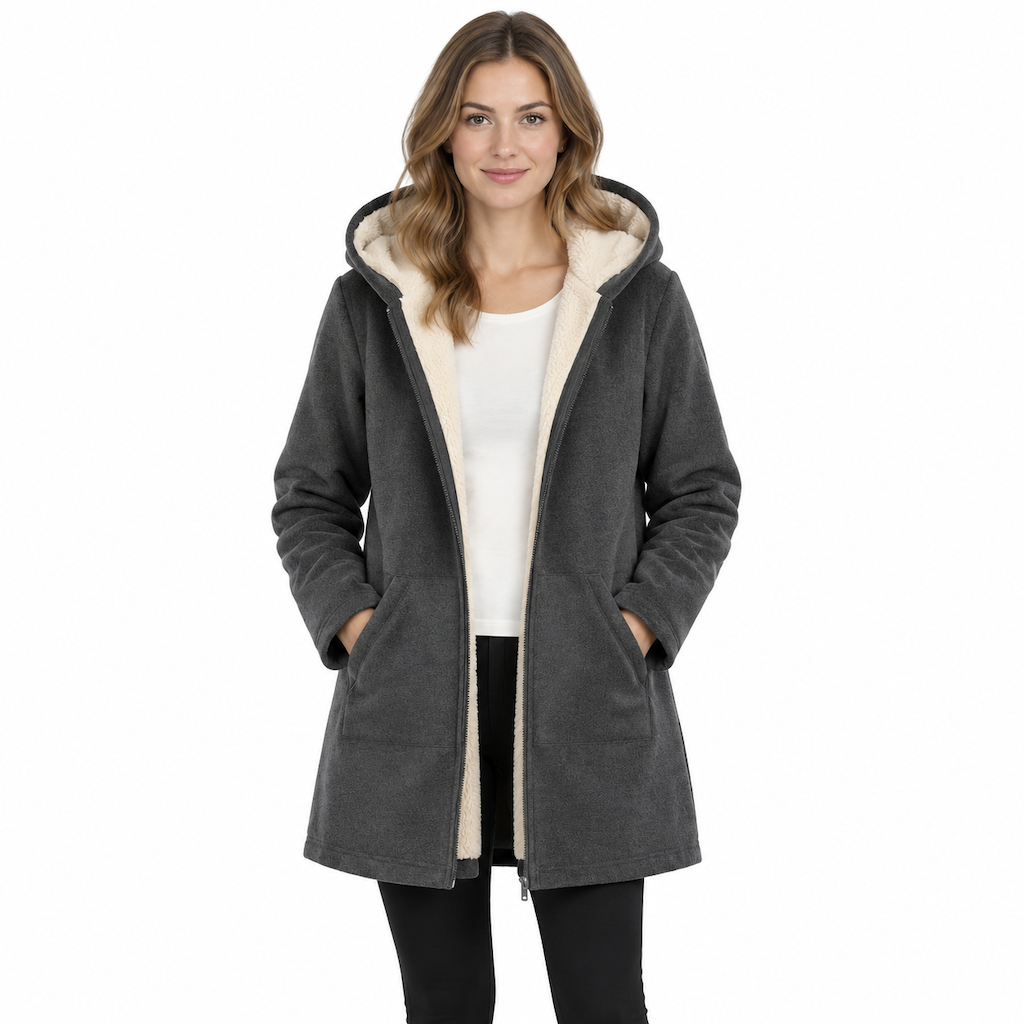 Manteau femme mi-long à capuche, doublure en tissu, manches longues, couleur unie, chaud pour automne et hiver