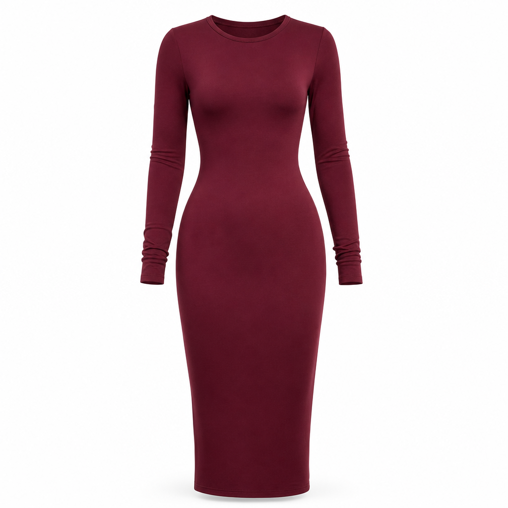 Robe moulante élégante à manches longues et col rond