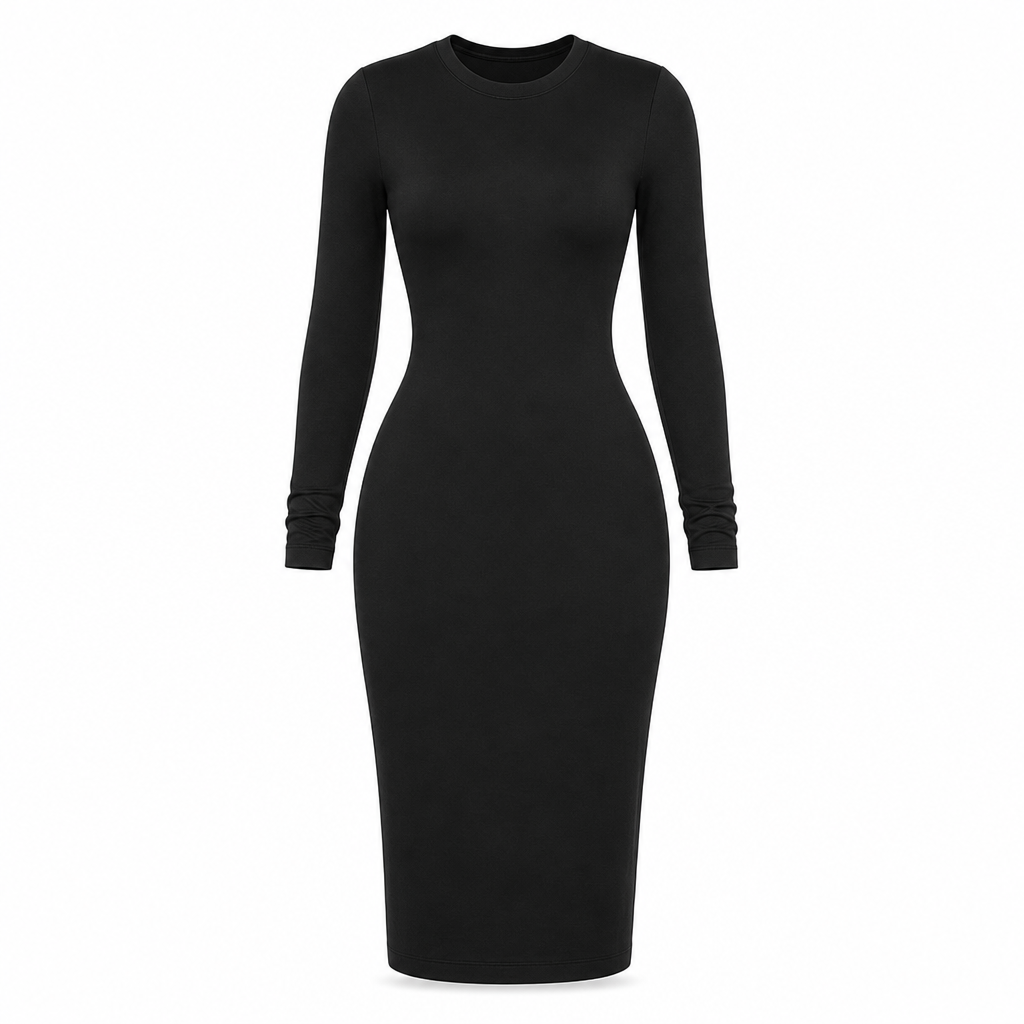 Robe moulante élégante à manches longues et col rond