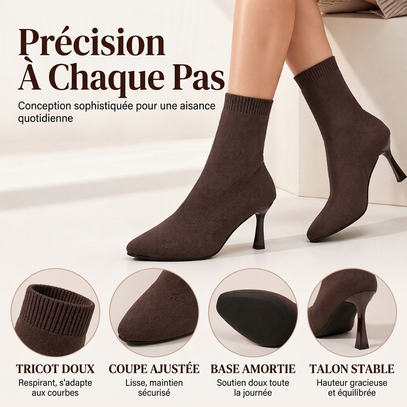 Bottes Femme élégantes à Bout Pointu et Talon Aiguille en Maille