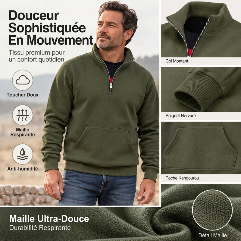 Sweat-shirt chaud à demi-zip pour hommes