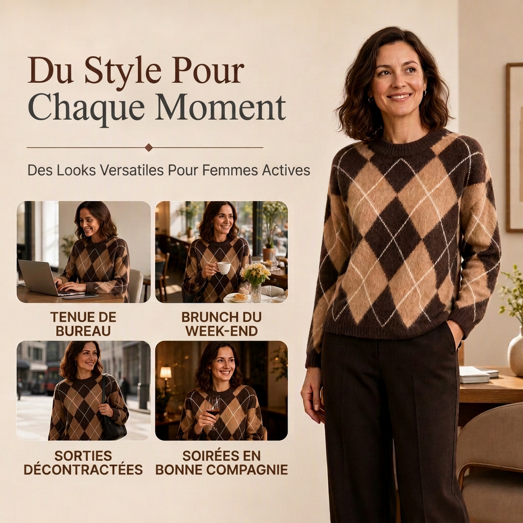 ⏰ Dernier jour de soldes – -50% de réduction ✨Pull en maille confortable pour femme avec motif losange rétro