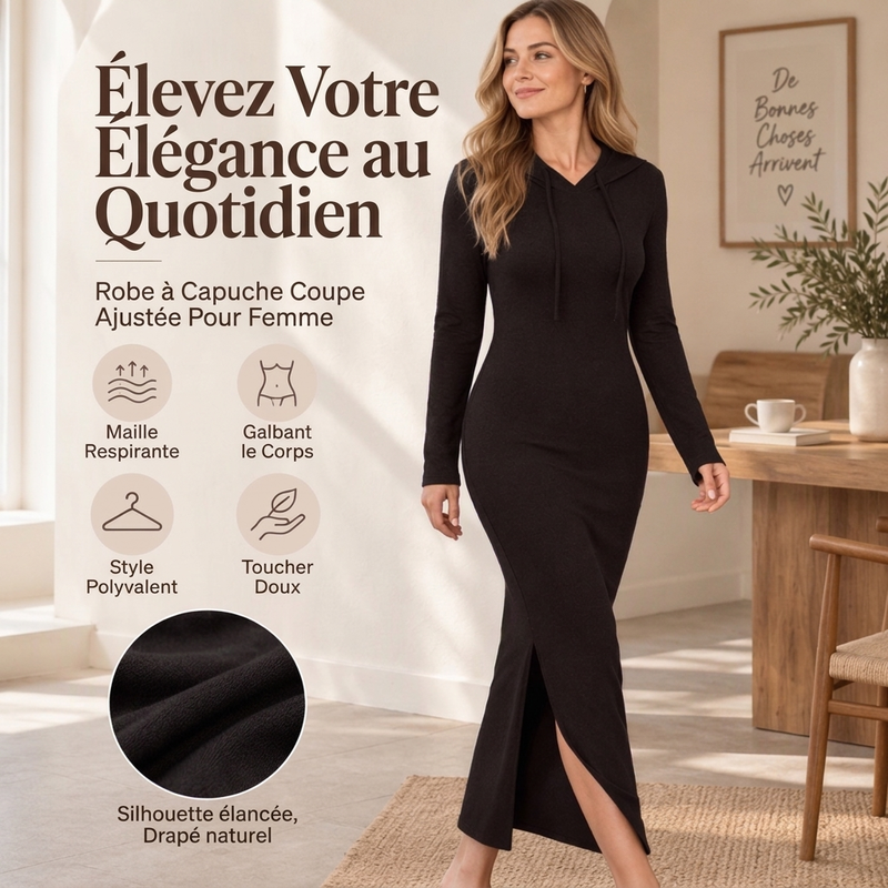 Robe bodycon slim à capuche pour femmes