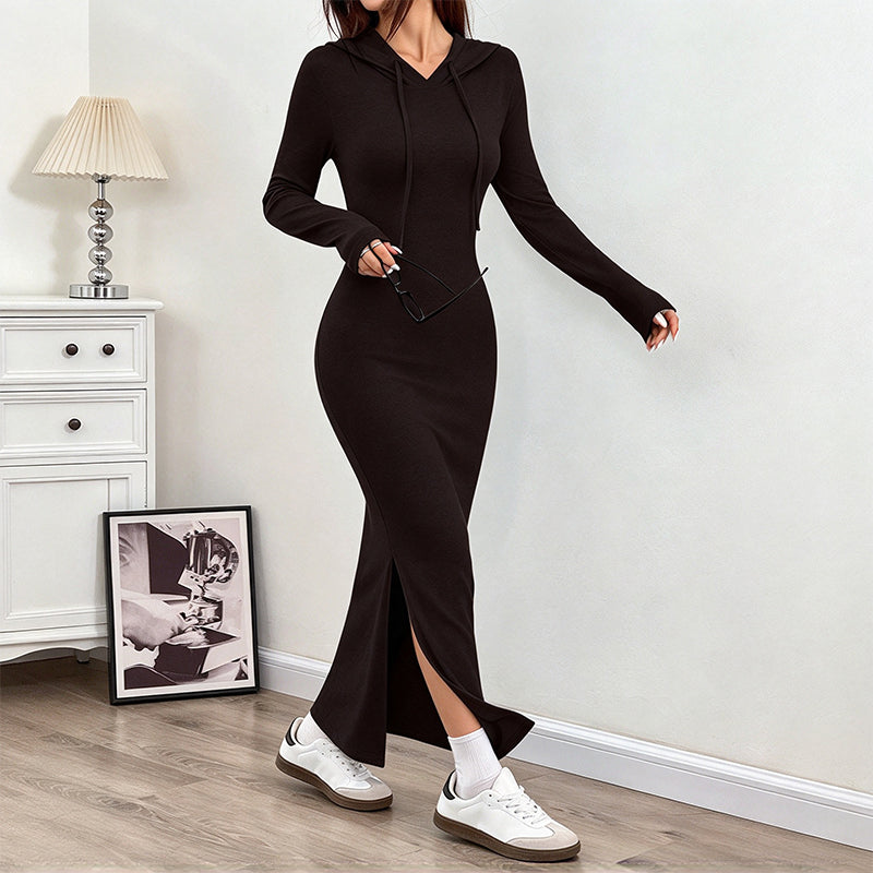 Robe bodycon slim à capuche pour femmes