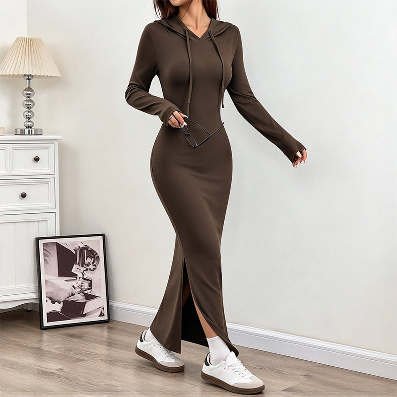 Robe bodycon slim à capuche pour femmes