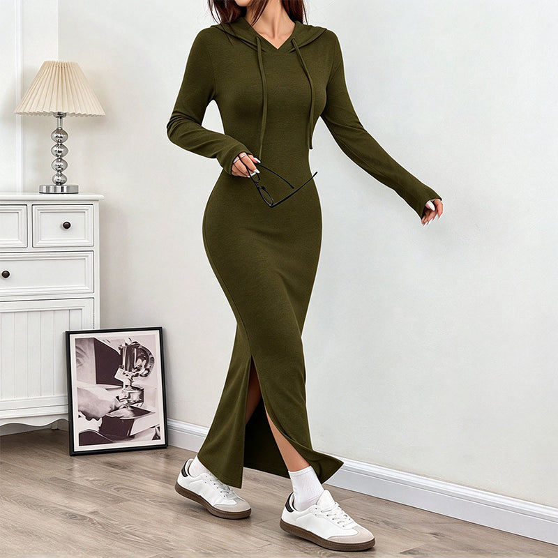 Robe bodycon slim à capuche pour femmes