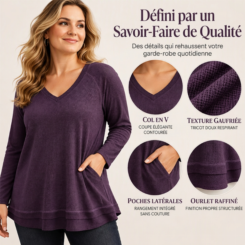 Pull à manches raglan avec couture texturée pour femmes
