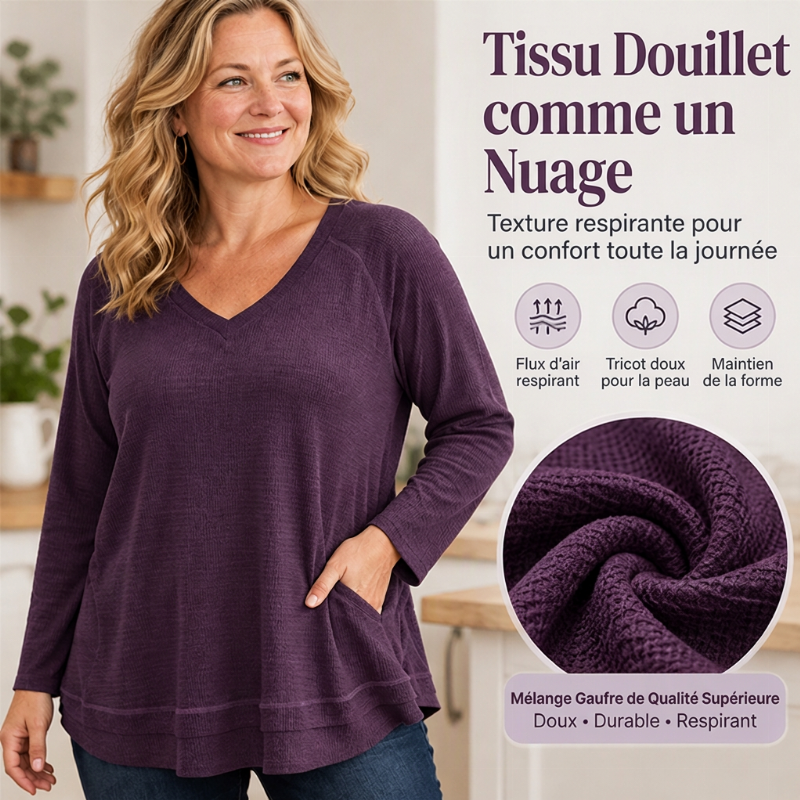 Pull à manches raglan avec couture texturée pour femmes