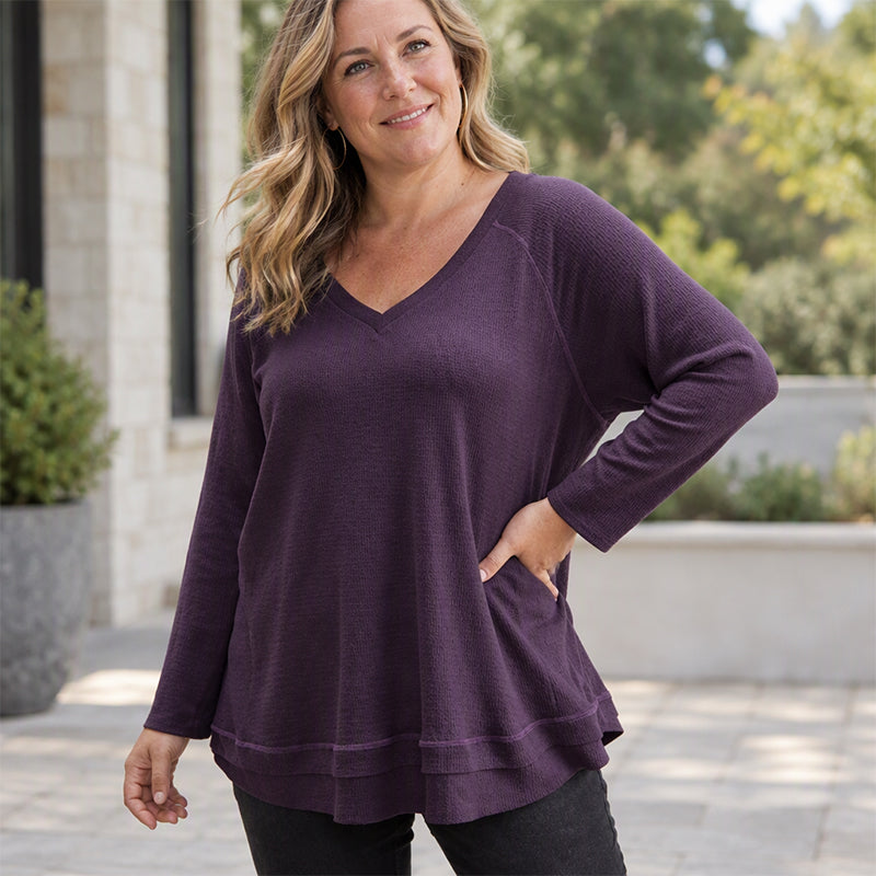 Pull à manches raglan avec couture texturée pour femmes