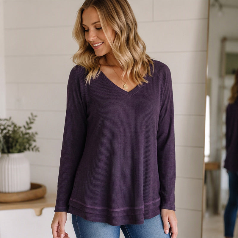 Pull à manches raglan avec couture texturée pour femmes