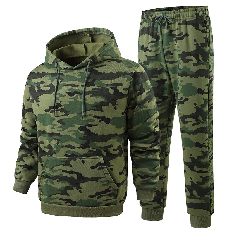 Ensemble à capuche et pantalon camouflage pour homme avec doublure en peluche