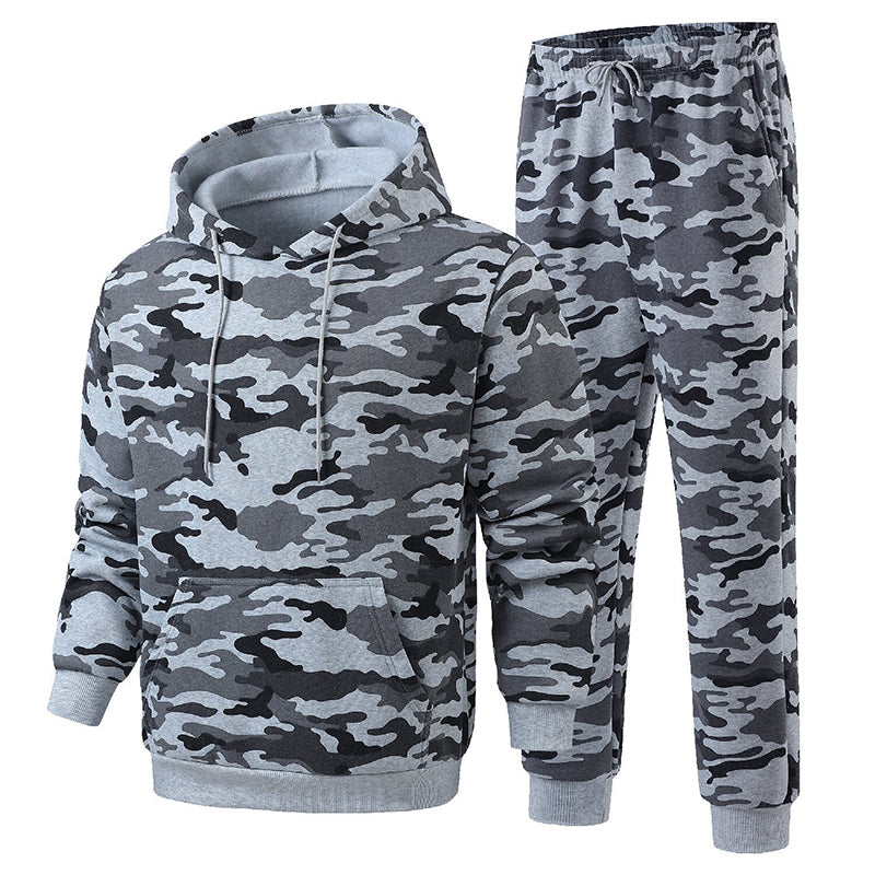 Ensemble à capuche et pantalon camouflage pour homme avec doublure en peluche