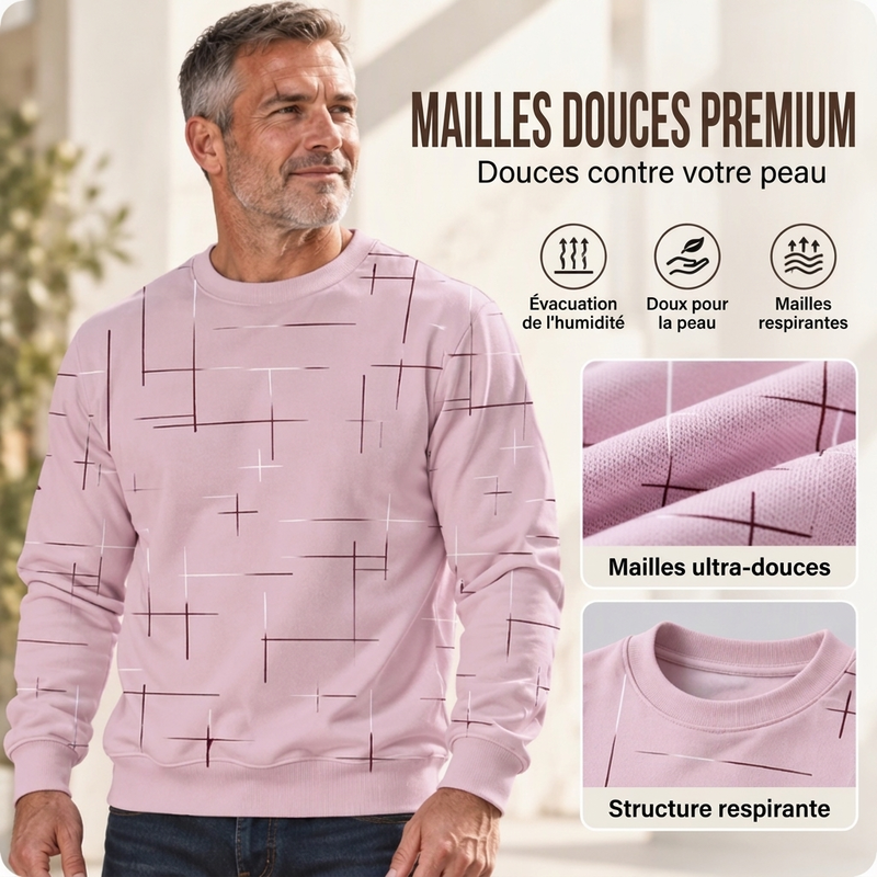 Sweat-shirt homme à col rond et imprimé lignes