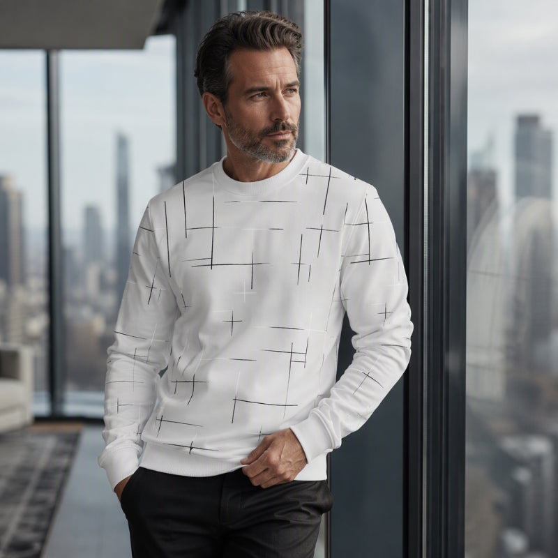 Sweat-shirt homme à col rond et imprimé lignes
