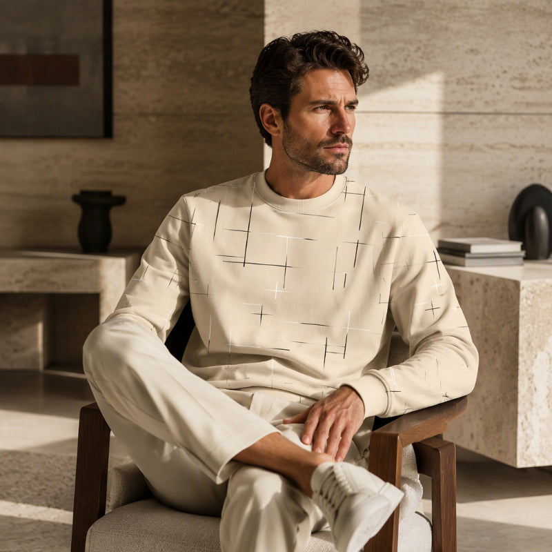 Sweat-shirt homme à col rond et imprimé lignes