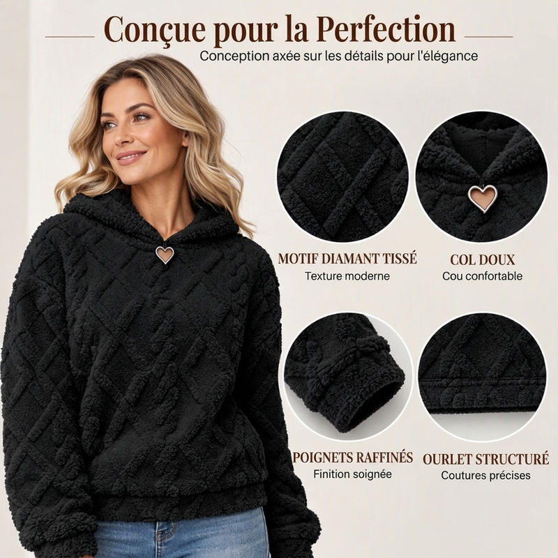 Robe à capuche en peluche jacquard à motifs de losanges pour femmes