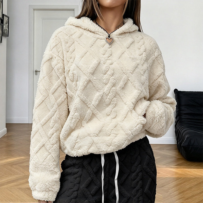 Robe à capuche en peluche jacquard à motifs de losanges pour femmes