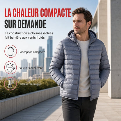 Manteau court matelassé léger à capuche en coton pour homme, couleur unie, automne-hiver