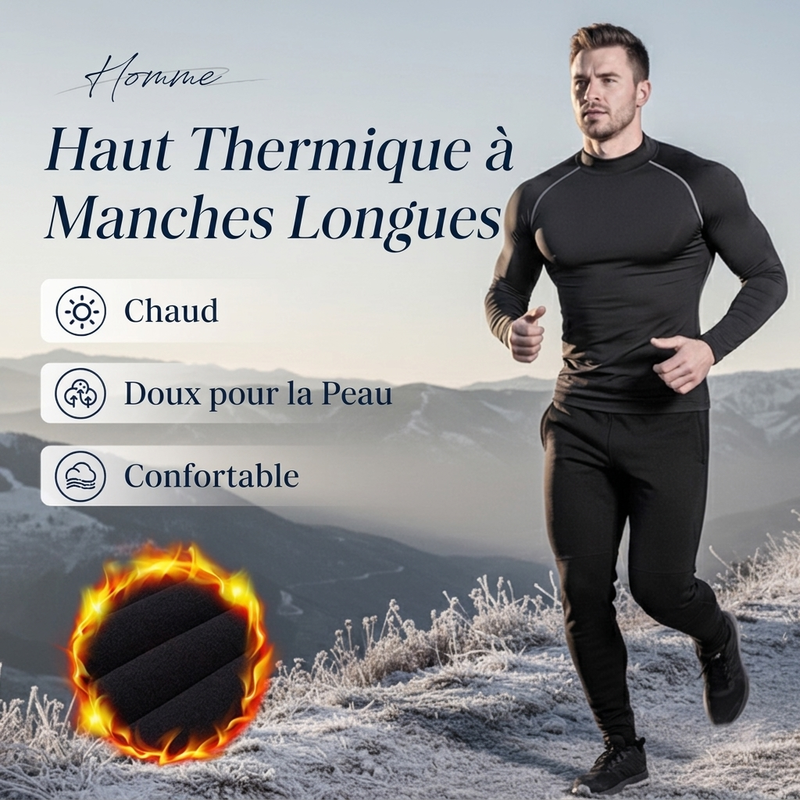Chemise thermique à manches longues et compression pour homme