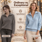 Pull femme décontracté à col demi-zippé et couleur unie