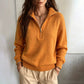 Pull femme décontracté à col demi-zippé et couleur unie