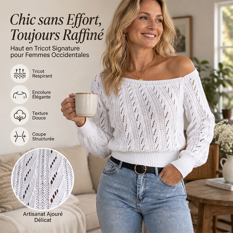 Pull court en maille à épaules dénudées pour femme