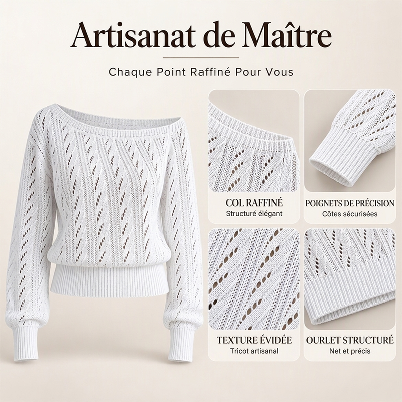Pull court en maille à épaules dénudées pour femme