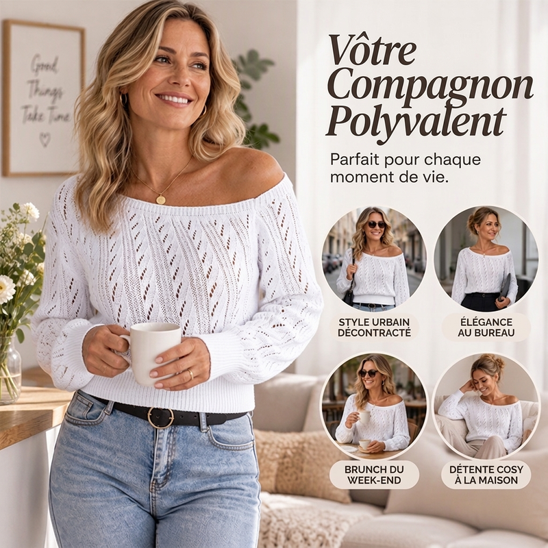 Pull court en maille à épaules dénudées pour femme