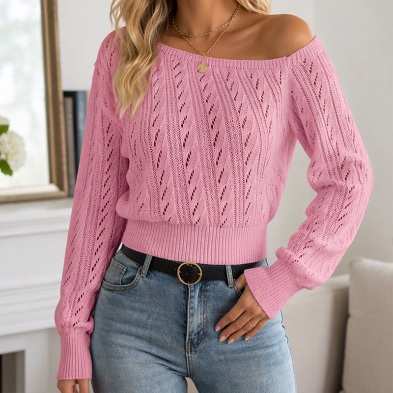 Pull court en maille à épaules dénudées pour femme