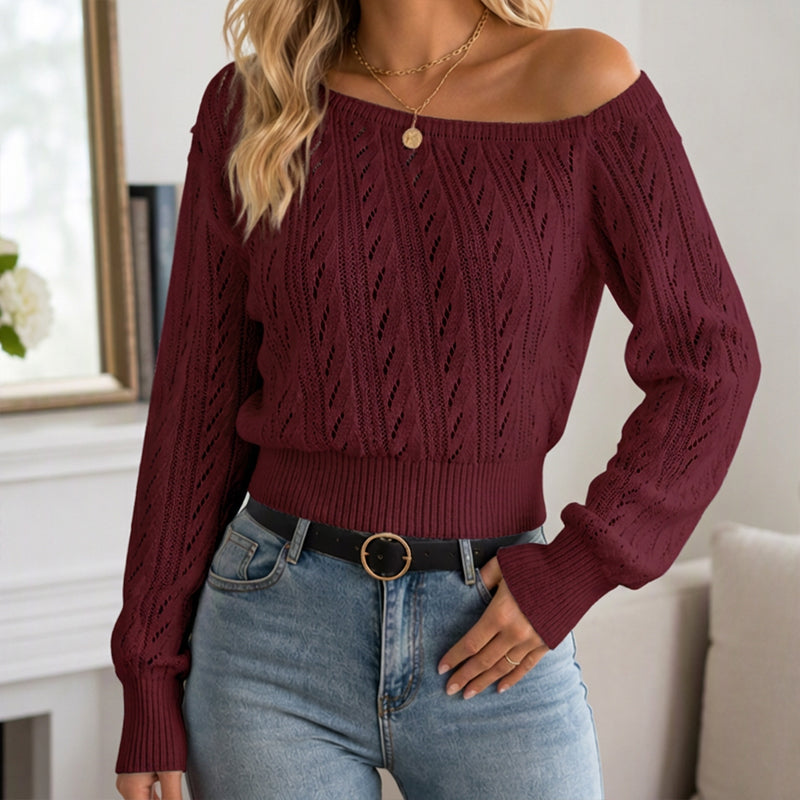 Pull court en maille à épaules dénudées pour femme