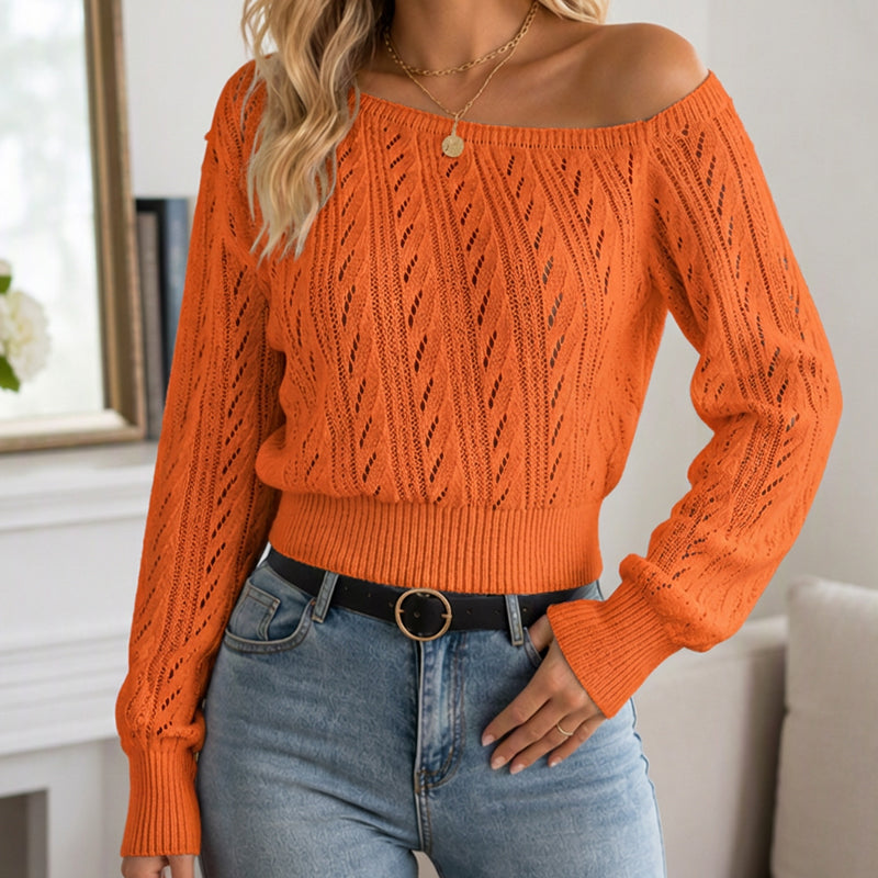 Pull court en maille à épaules dénudées pour femme