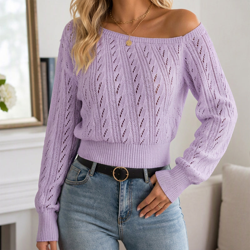 Pull court en maille à épaules dénudées pour femme