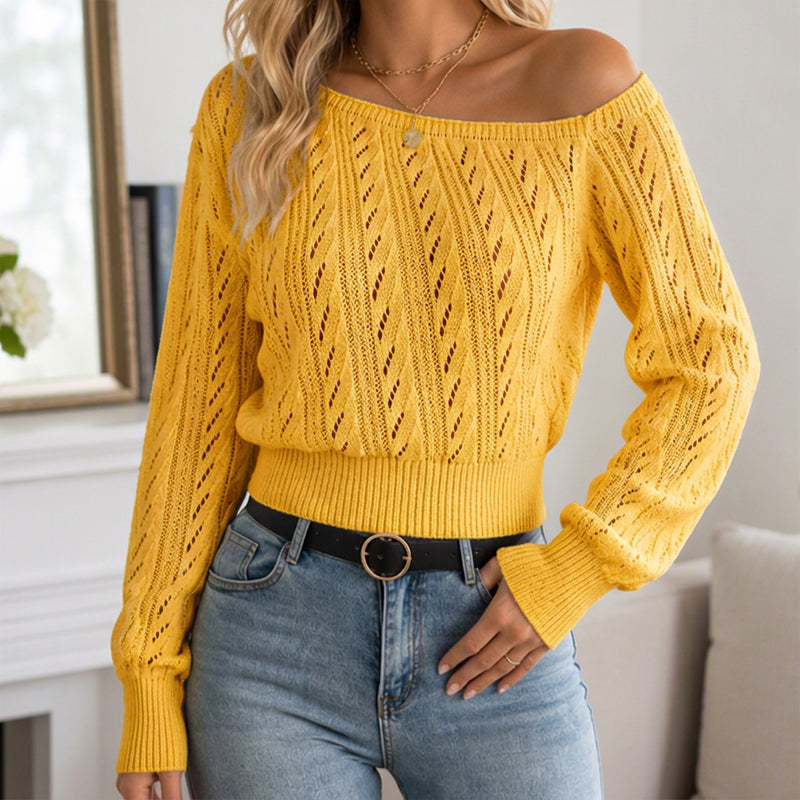 Pull court en maille à épaules dénudées pour femme