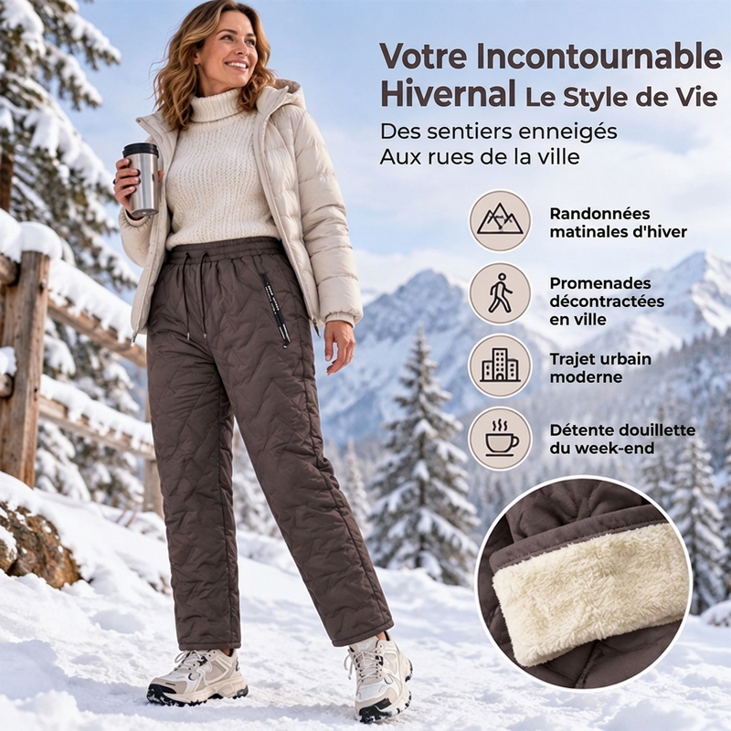 Pantalon d'hiver épais pour femme, doublé de peluche