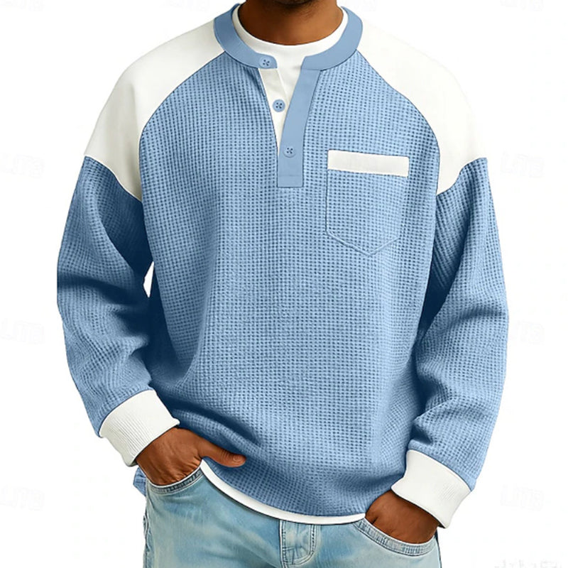 Haut Henley décontracté en maille gaufrée à blocs de couleurs pour hommes