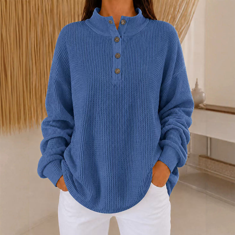 Sweat Henley en maille gaufrière pour femme