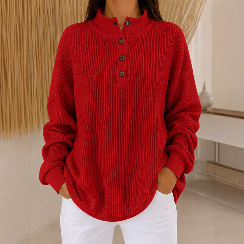 Sweat Henley en maille gaufrière pour femme