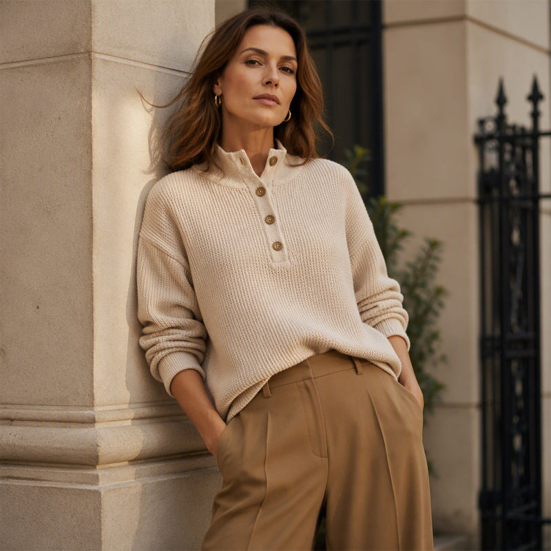 Sweat Henley en maille gaufrière pour femme