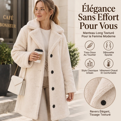 Manteau d'hiver chaud en peluche pour femme, à col tailleur et boutons pression