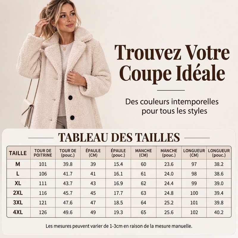 Manteau d'hiver chaud en peluche pour femme, à col tailleur et boutons pression
