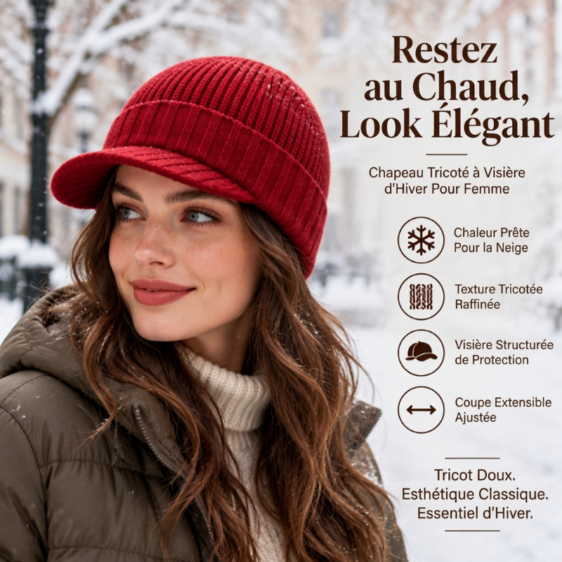 Bonnet en maille chaud avec visière, unisexe