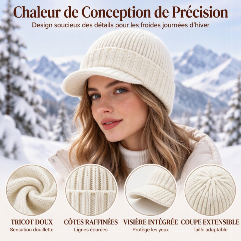 Bonnet en maille chaud avec visière, unisexe