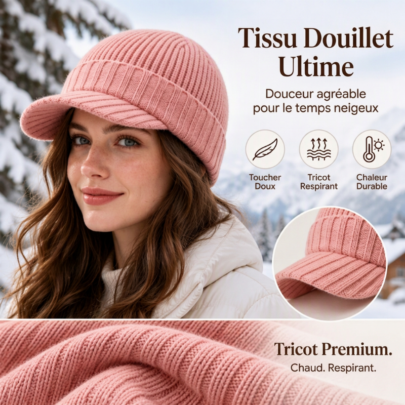 Bonnet en maille chaud avec visière, unisexe