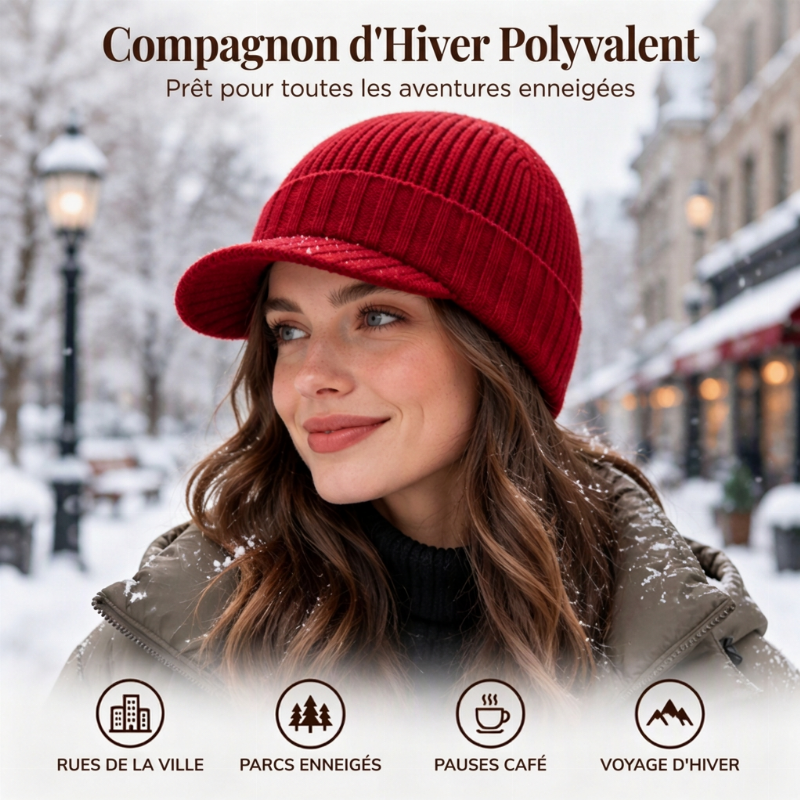 Bonnet en maille chaud avec visière, unisexe