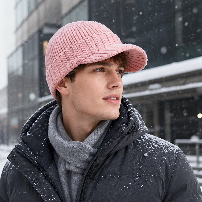 Bonnet en maille chaud avec visière, unisexe