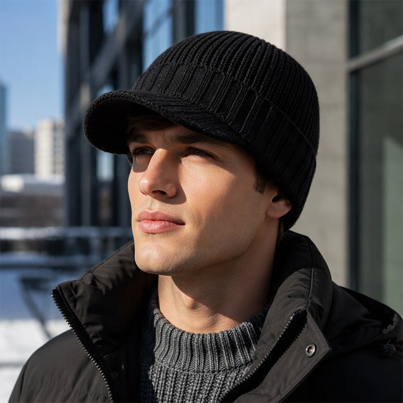 Bonnet en maille chaud avec visière, unisexe