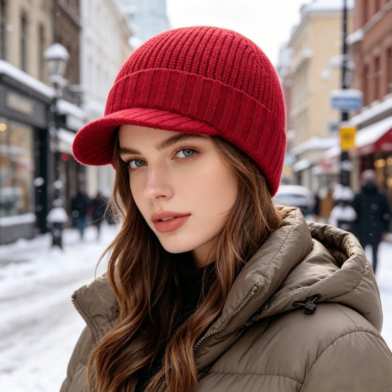 Bonnet en maille chaud avec visière, unisexe