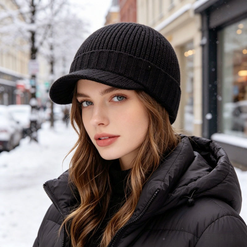 Bonnet en maille chaud avec visière, unisexe
